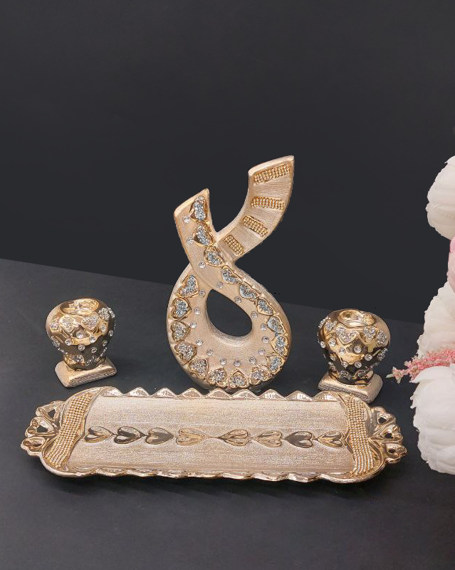 Set con statuina e portacandele Oro / Argento