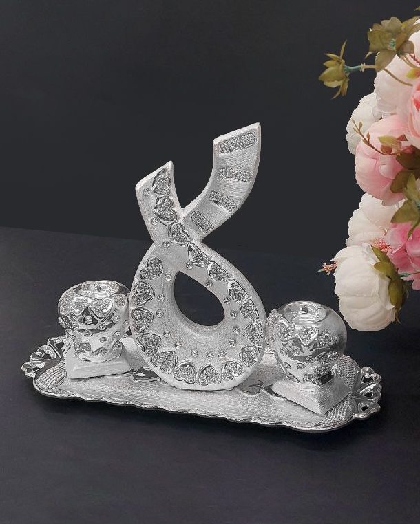 Set con statuina e portacandele Oro / Argento