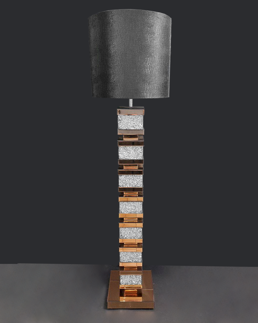 Lampada da terra oro e nero con strass