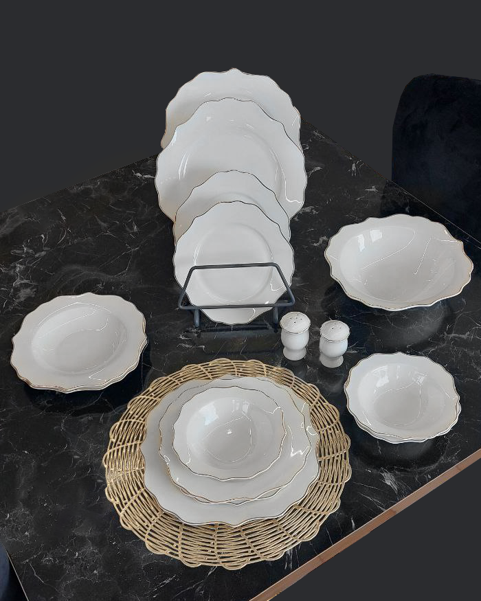 Service for 6 people white porcelain plates with gold edges