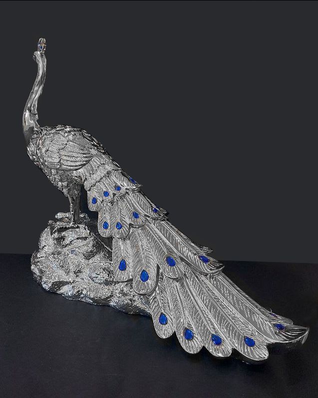 Statua pavone bianco e oro, oro o argento