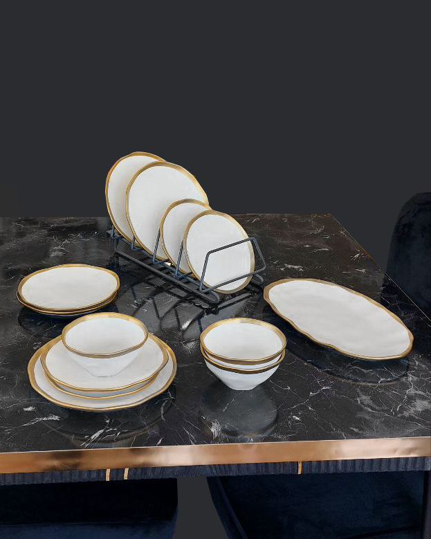 Service for 6 people white porcelain plates with gold or silver edges