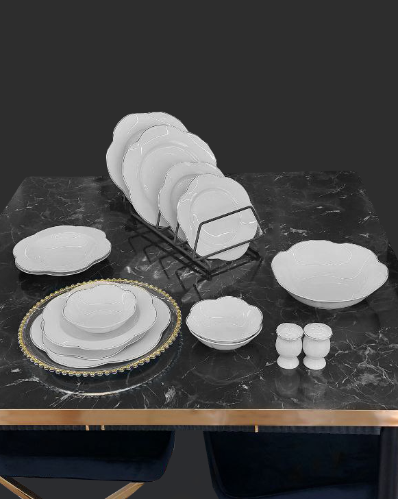Service for 6 people porcelain plates with gold edges