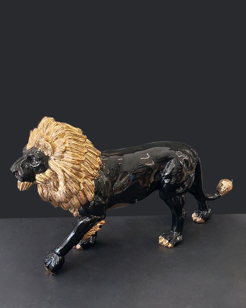 Statua leone nero e oro, tre modelli disponibili
