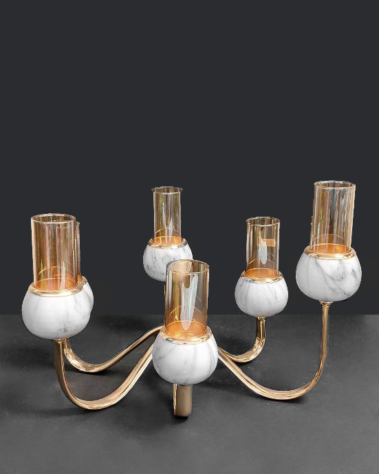 Porta candele bianco effetto marmo e oro