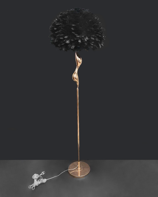 Lampada da terra con piume nero o bianco