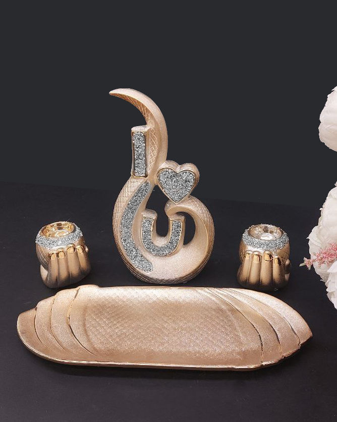 Set con statuina e portacandele Oro / Argento