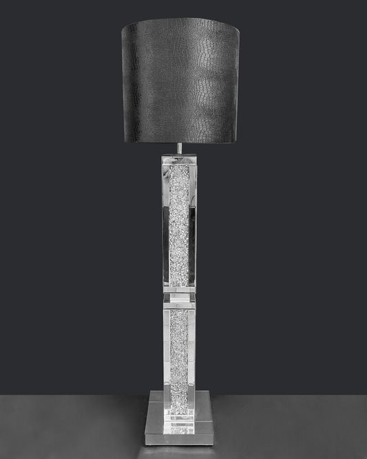 Lampada da terra argento e nero con strass