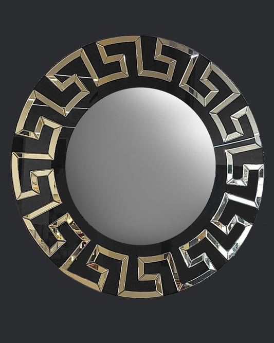 Specchio decorativo rotondo da parete nero e oro