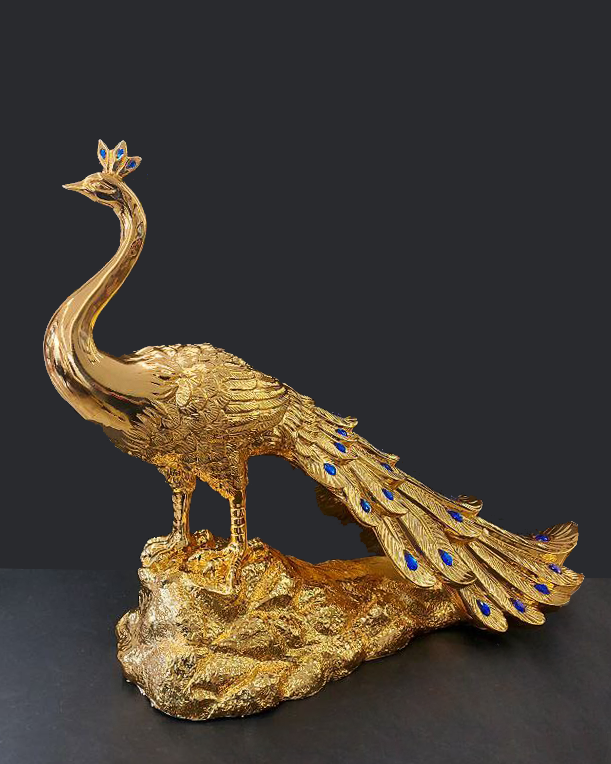 Statua pavone bianco e oro, oro o argento