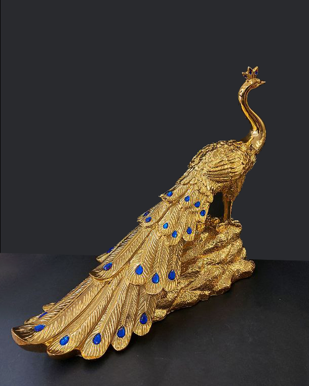 Statua pavone bianco e oro, oro o argento