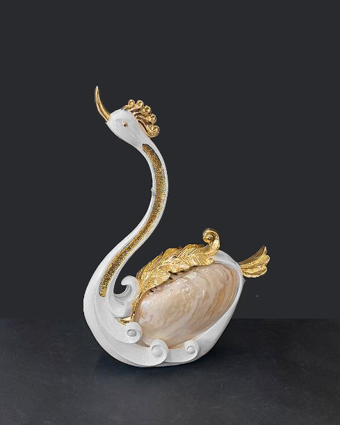 Coppia di statue cigno bianco e oro