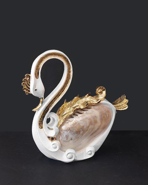 Coppia di statue cigno bianco e oro