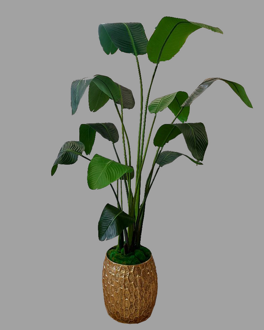 Pianta artificiale con vaso oro