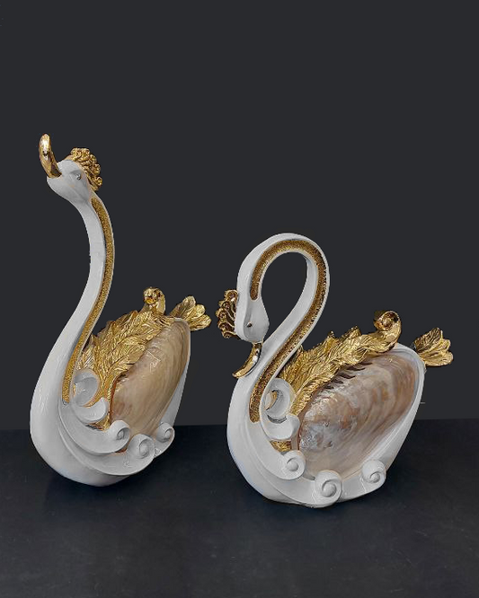 Coppia di statue cigno bianco e oro
