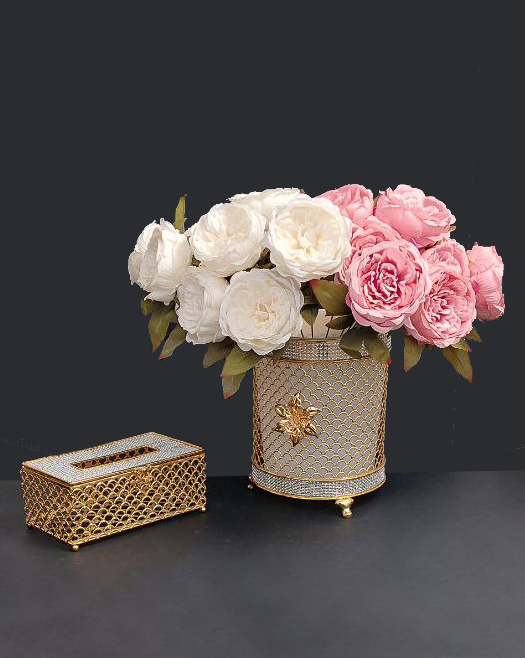 Set vaso e porta salviette oro