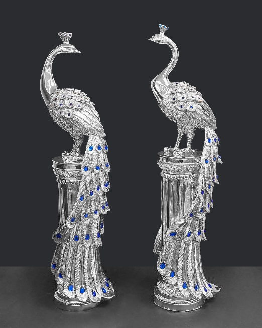 Decorazione coppia di pavoni in tre colori