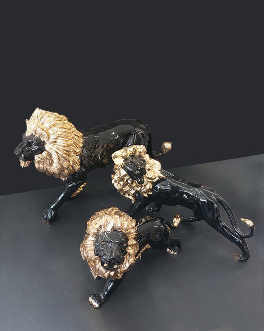 Statua leone nero e oro, tre modelli disponibili