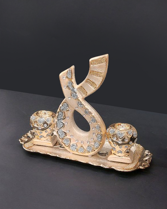 Set con statuina e portacandele Oro / Argento