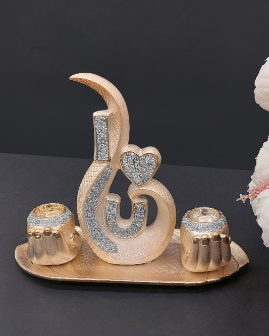 Set con statuina e portacandele Oro / Argento