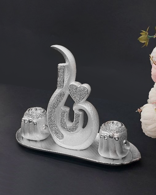 Set con statuina e portacandele Oro / Argento