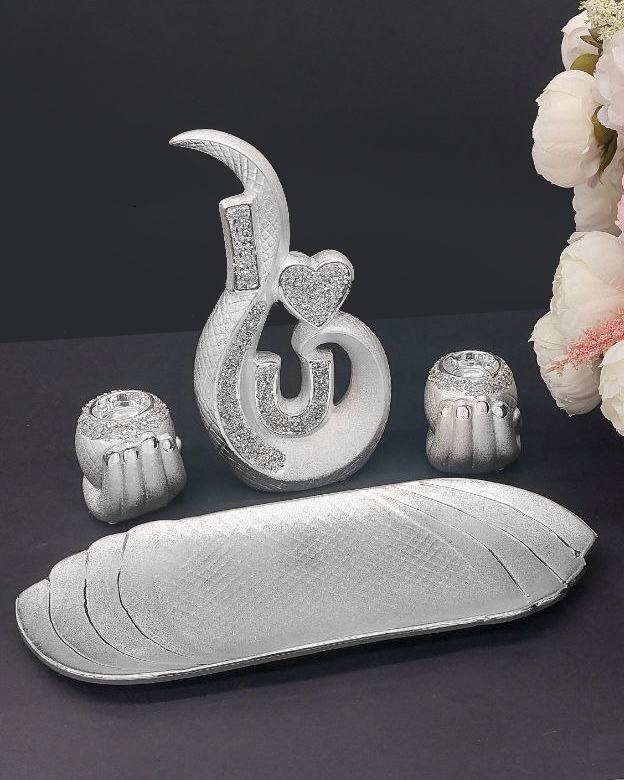 Set con statuina e portacandele Oro / Argento