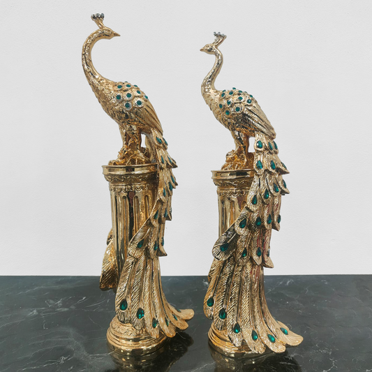 Coppia pavoni  oro pietre verdi